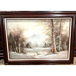 Original Textured Oil Painting Framed Wallace American Art Show 1985 Winter Snow